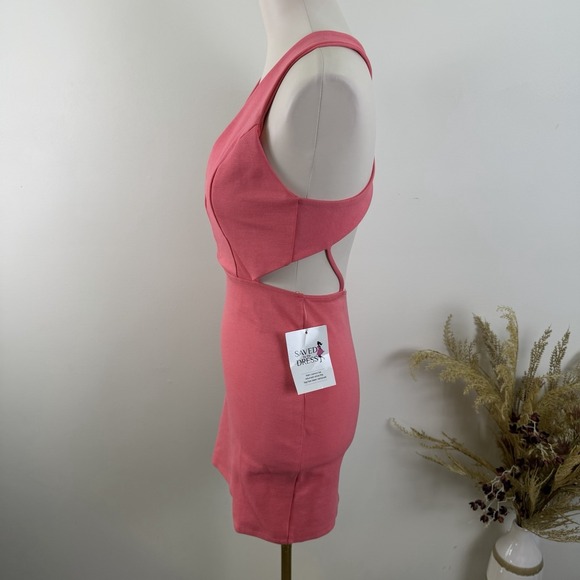 Blue Blush Size M Pink Bodycon V Neck Knit Cutout Back Mini Dress - Picture 5 of 11